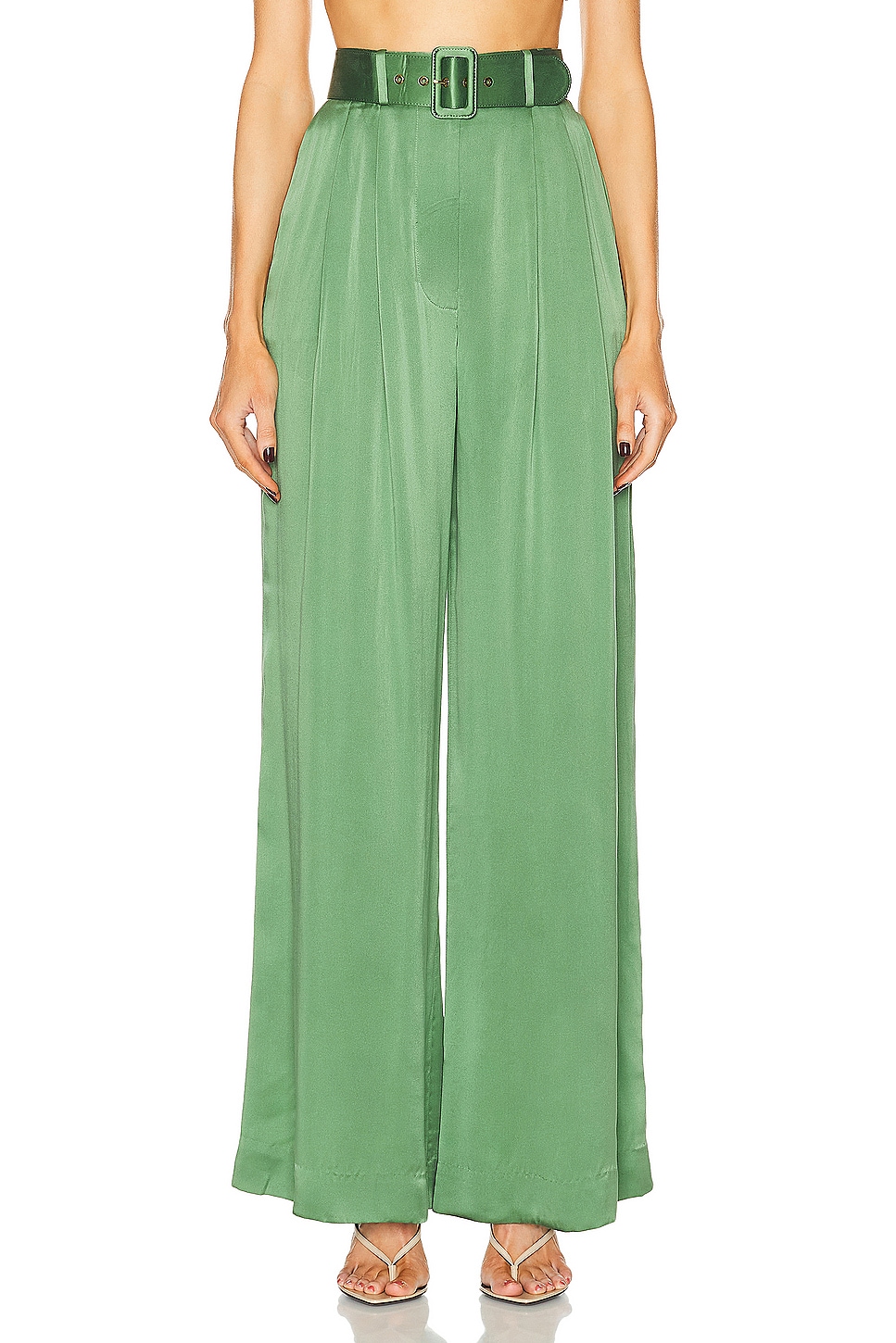 Image 1 of Zimmermann Silk Tuck Pant in Matcha
