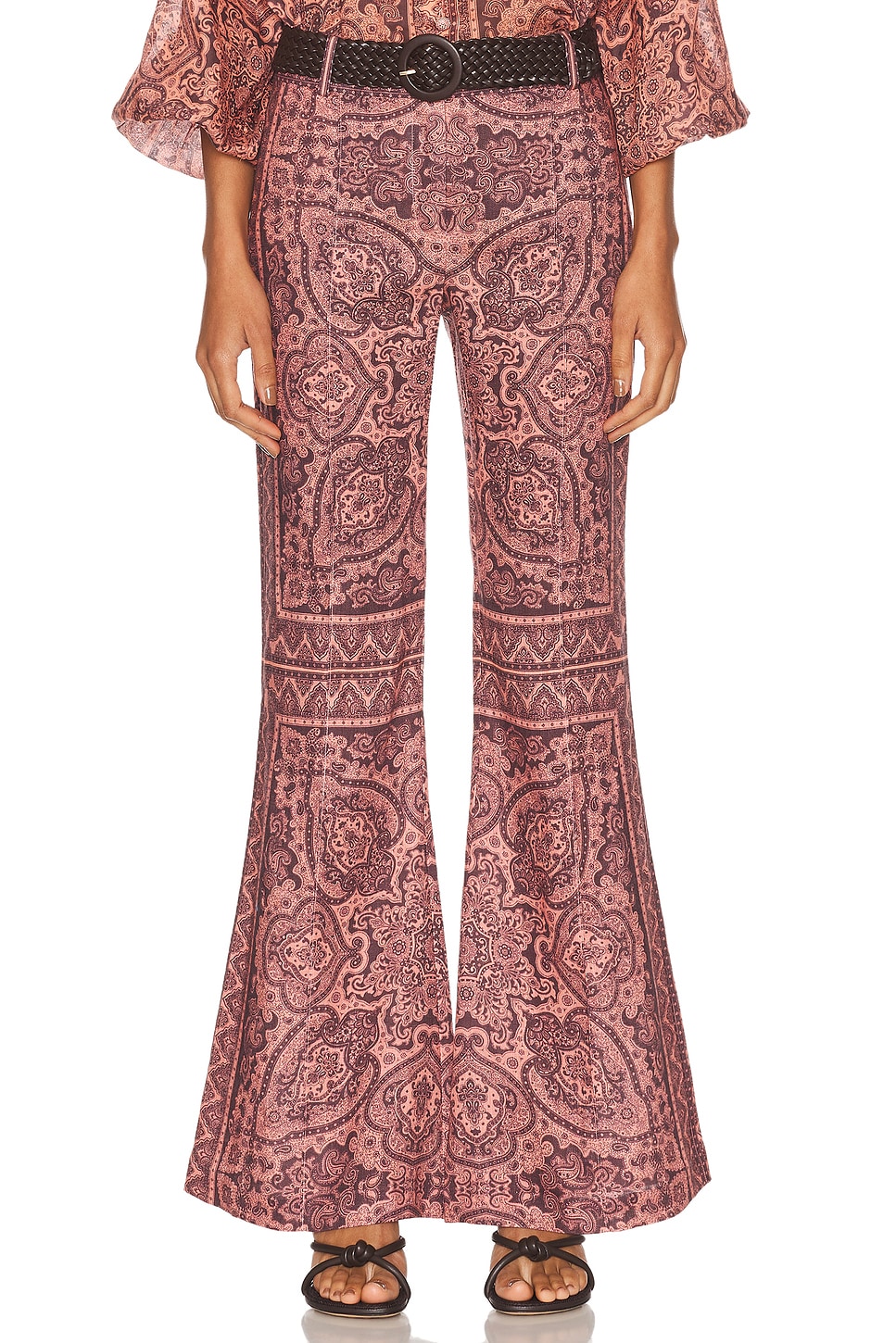Image 1 of Zimmermann Ottie Flared Pant in Coral Paisley