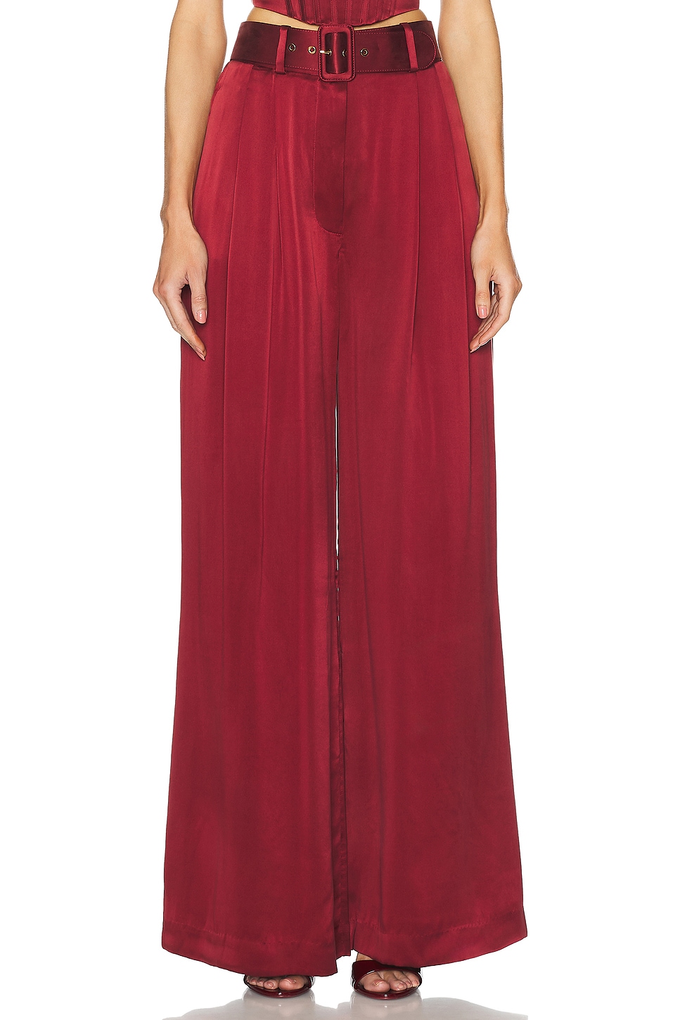 Image 1 of Zimmermann Silk Tuck Pant in Burgundy