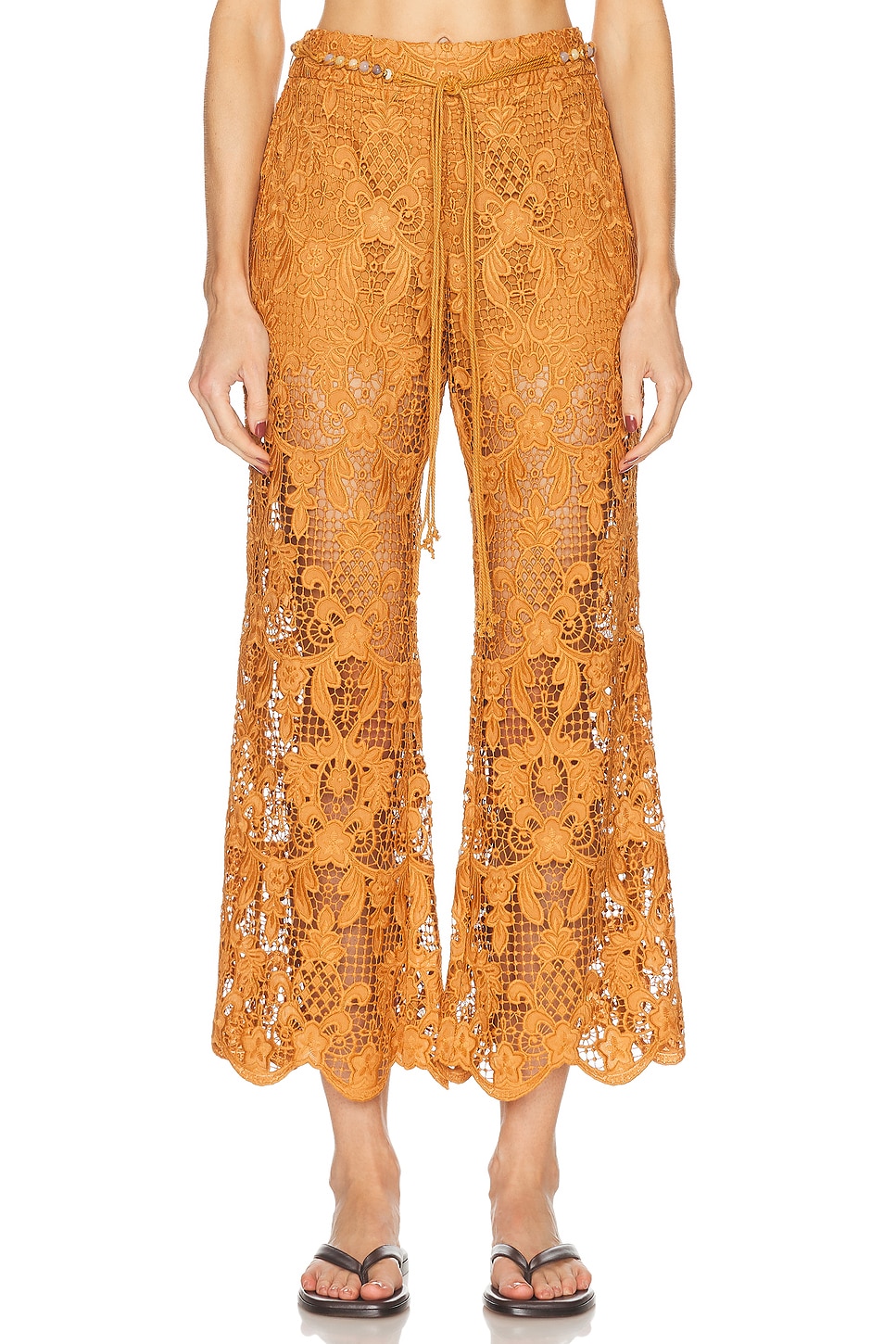 Image 1 of Zimmermann Coco Lace Flare Pant in Biscuit