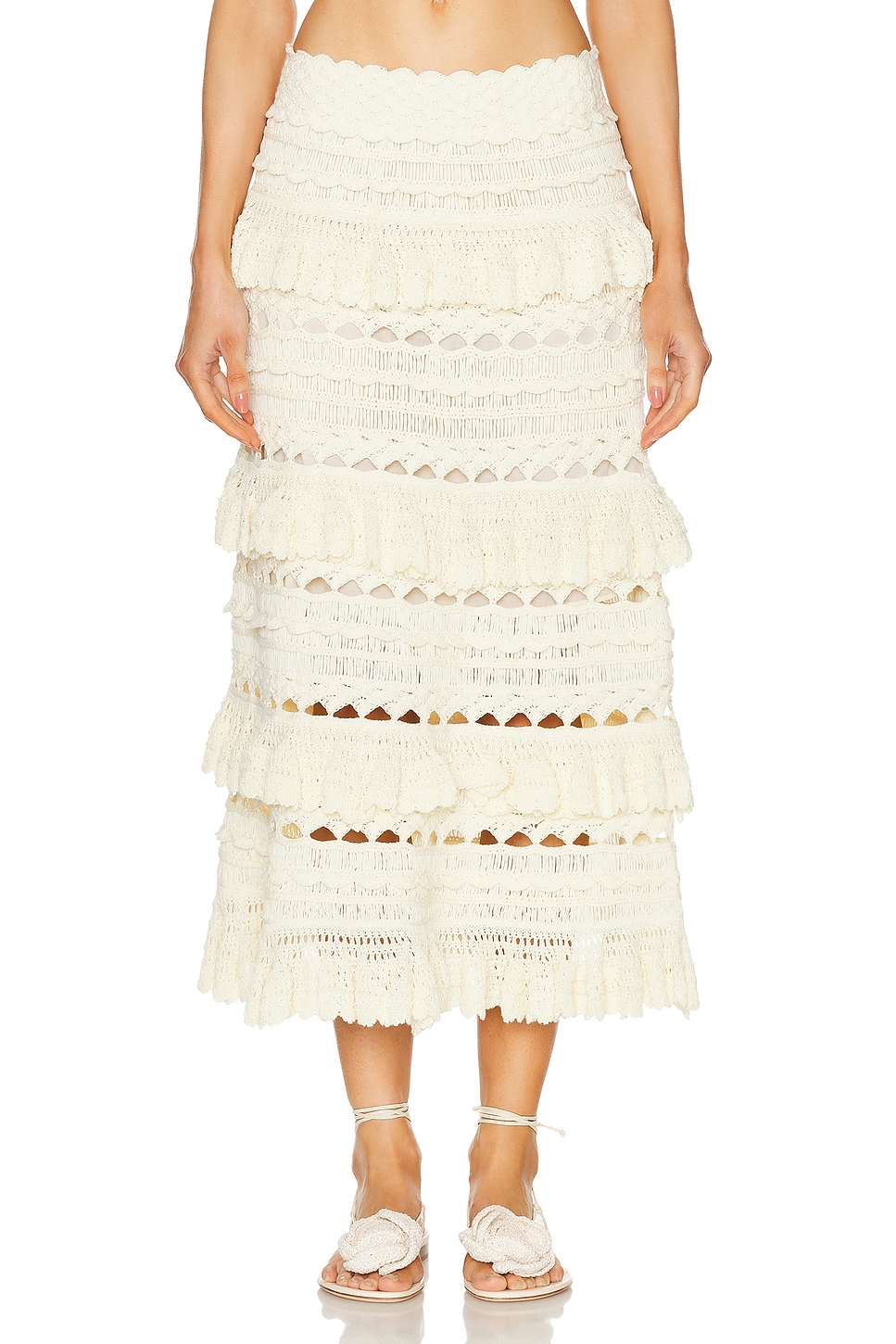 Image 1 of Zimmermann Waverly Crochet Midi Skirt in Cream