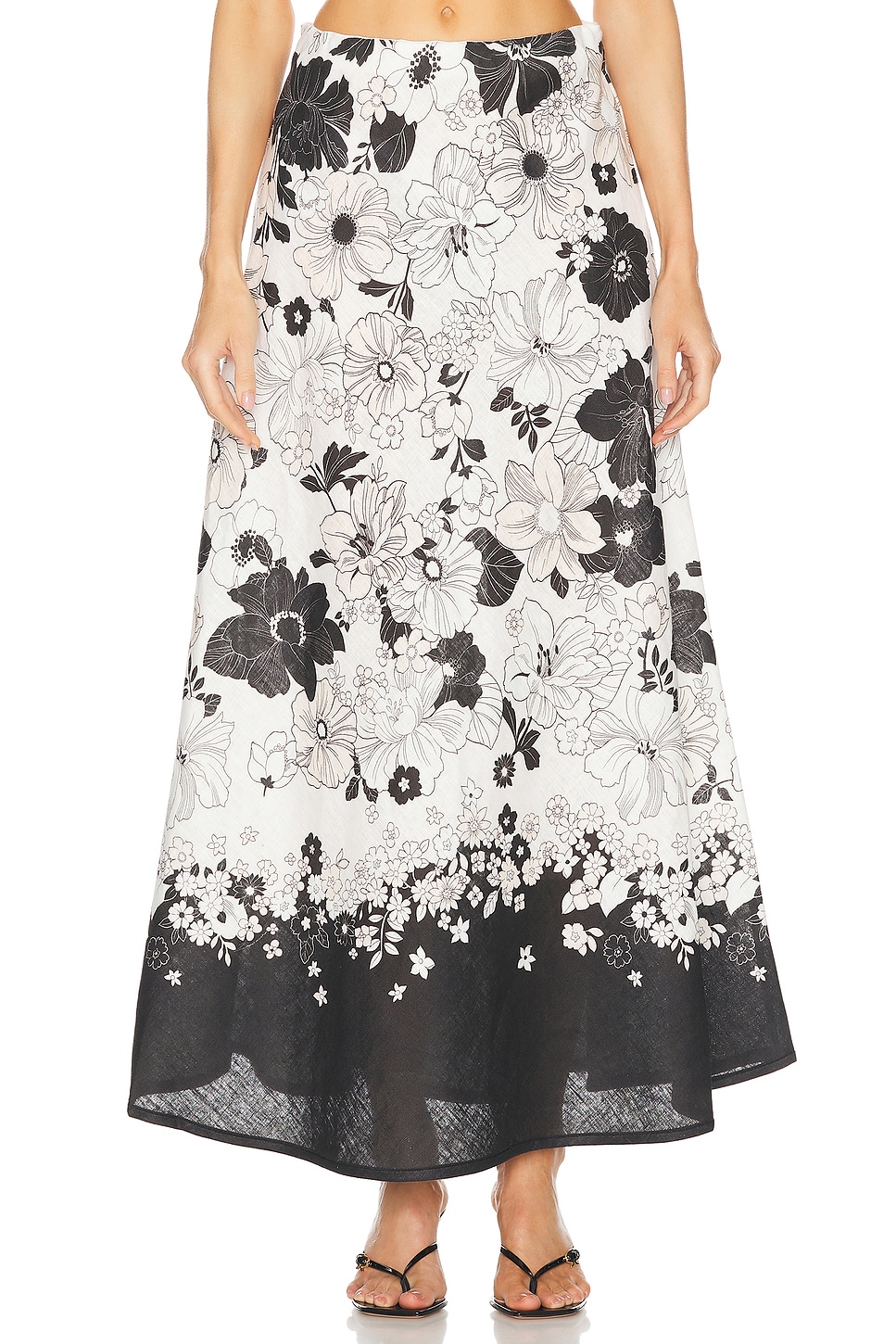 Image 1 of Zimmermann Pop Bias Midi Skirt in Ivory & Black Floral