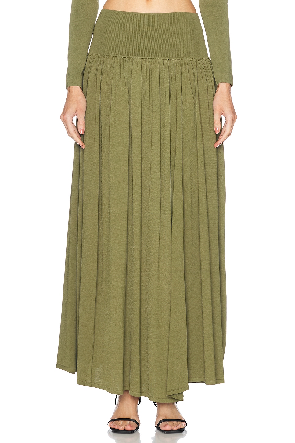 Image 1 of Zimmermann Wylie Knit Midi Skirt in Khaki