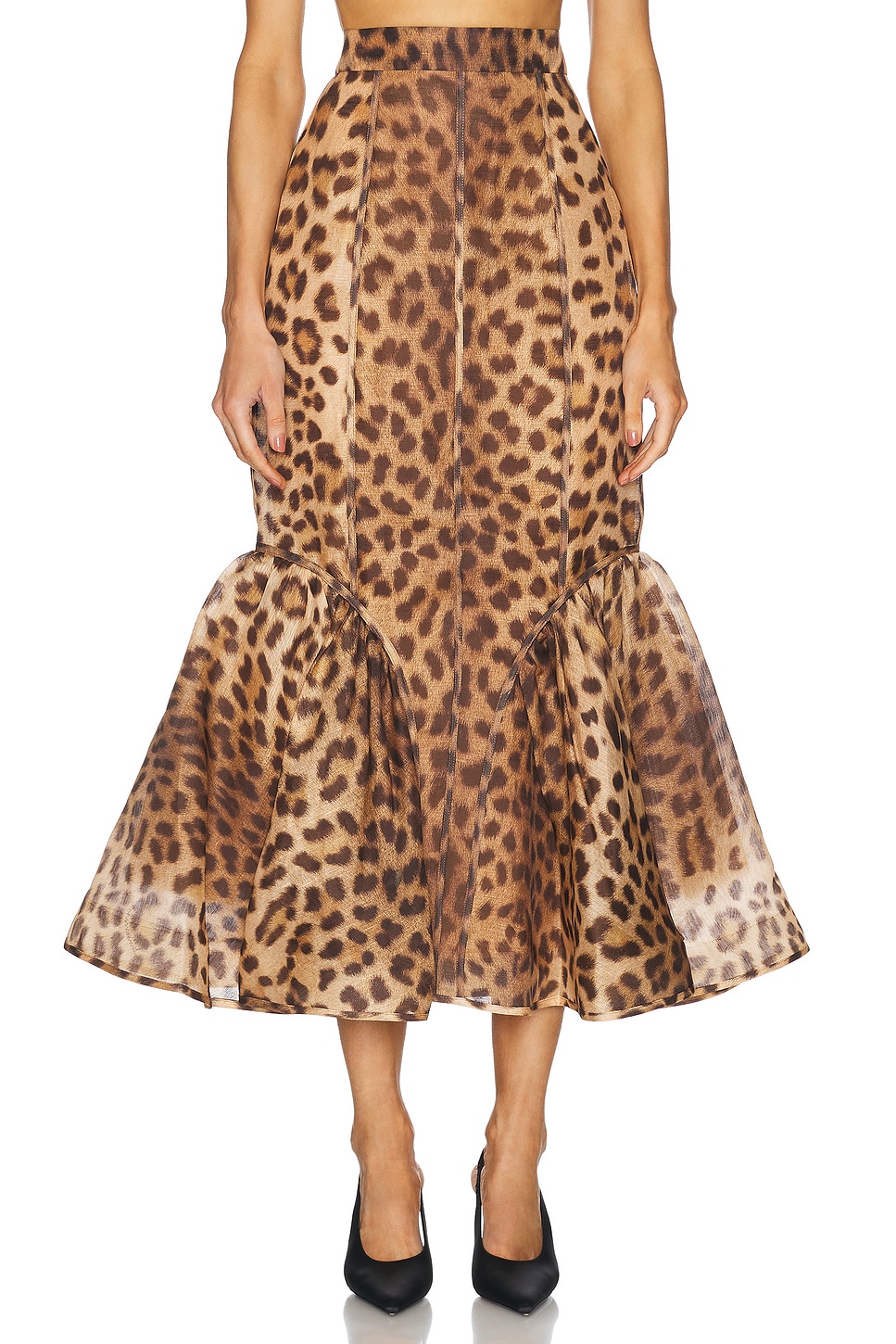 Image 1 of Zimmermann Crush Panelled Pencil Skirt in Leopard