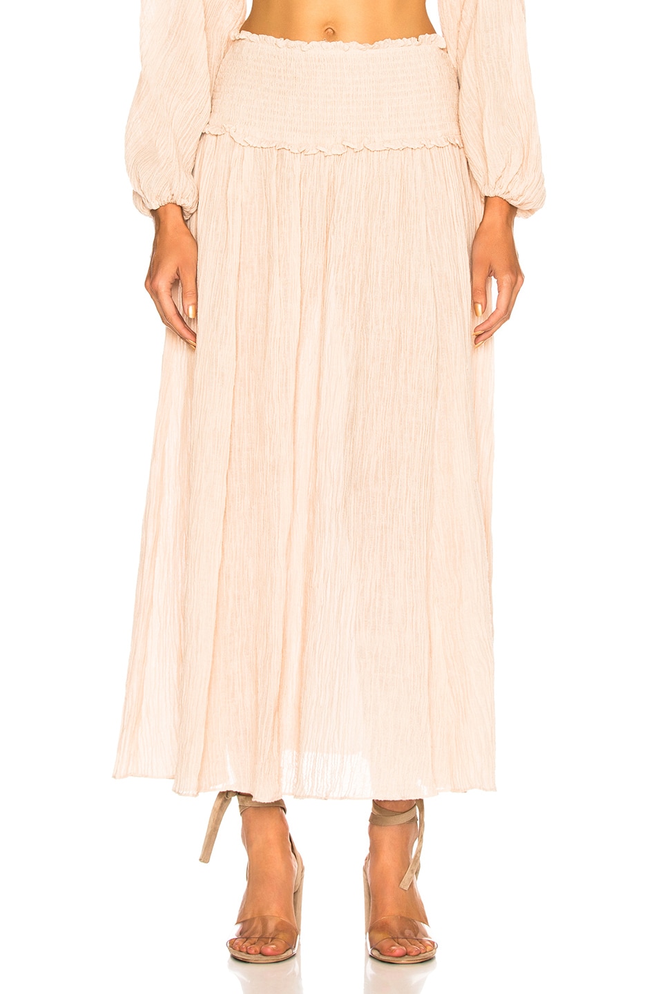 Image 1 of Zimmermann Bayou Shirred Long Skirt in Nude