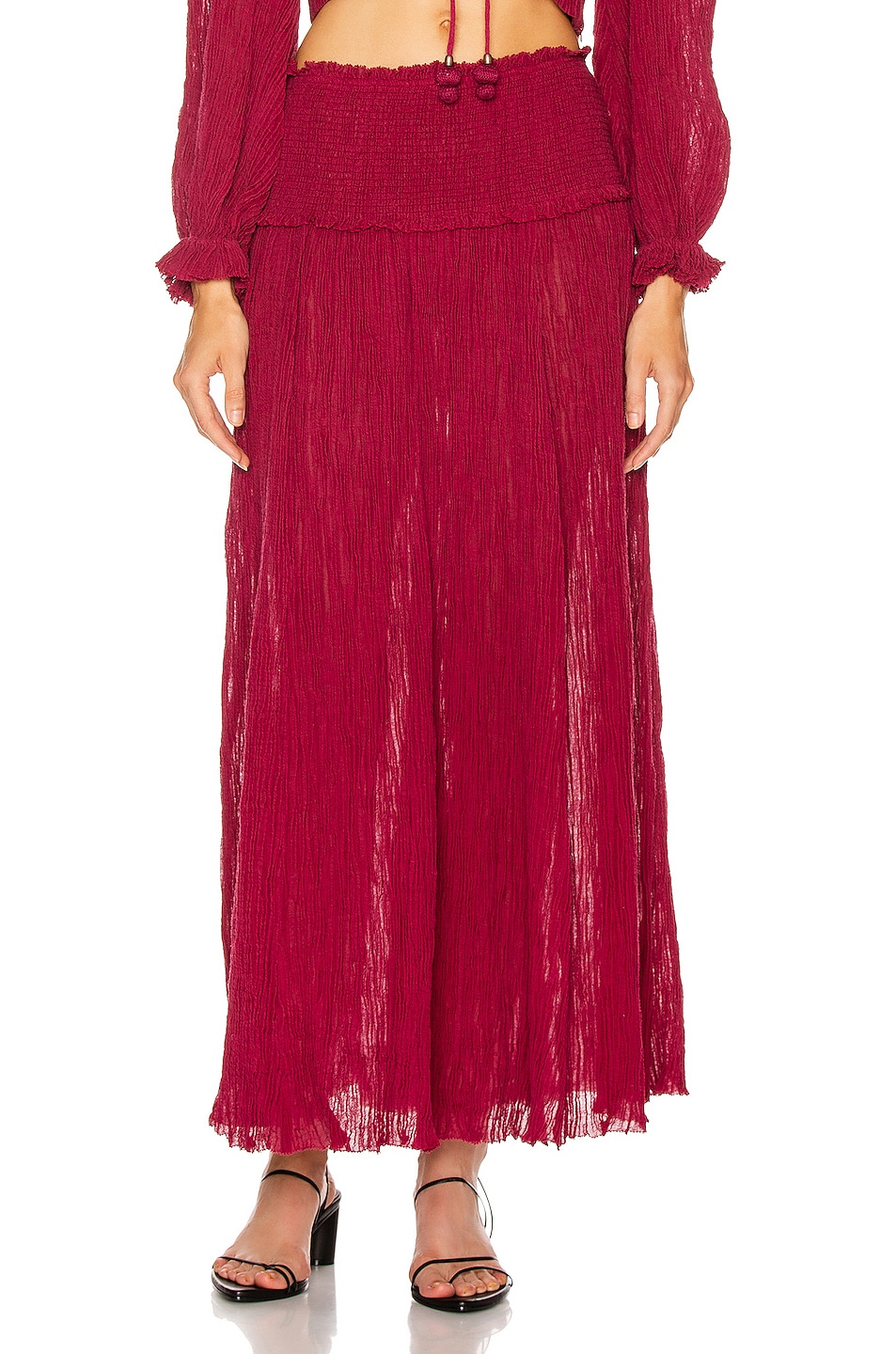 Image 1 of Zimmermann Shirred Waist Skirt in Burgundy