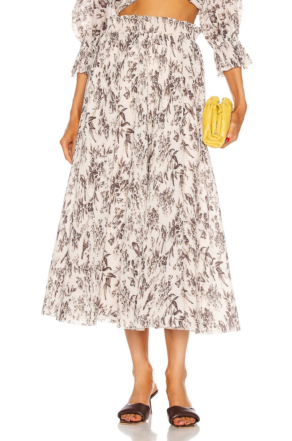 Image 1 of Zimmermann Pleated Midi Skirt in Bird Toile Print