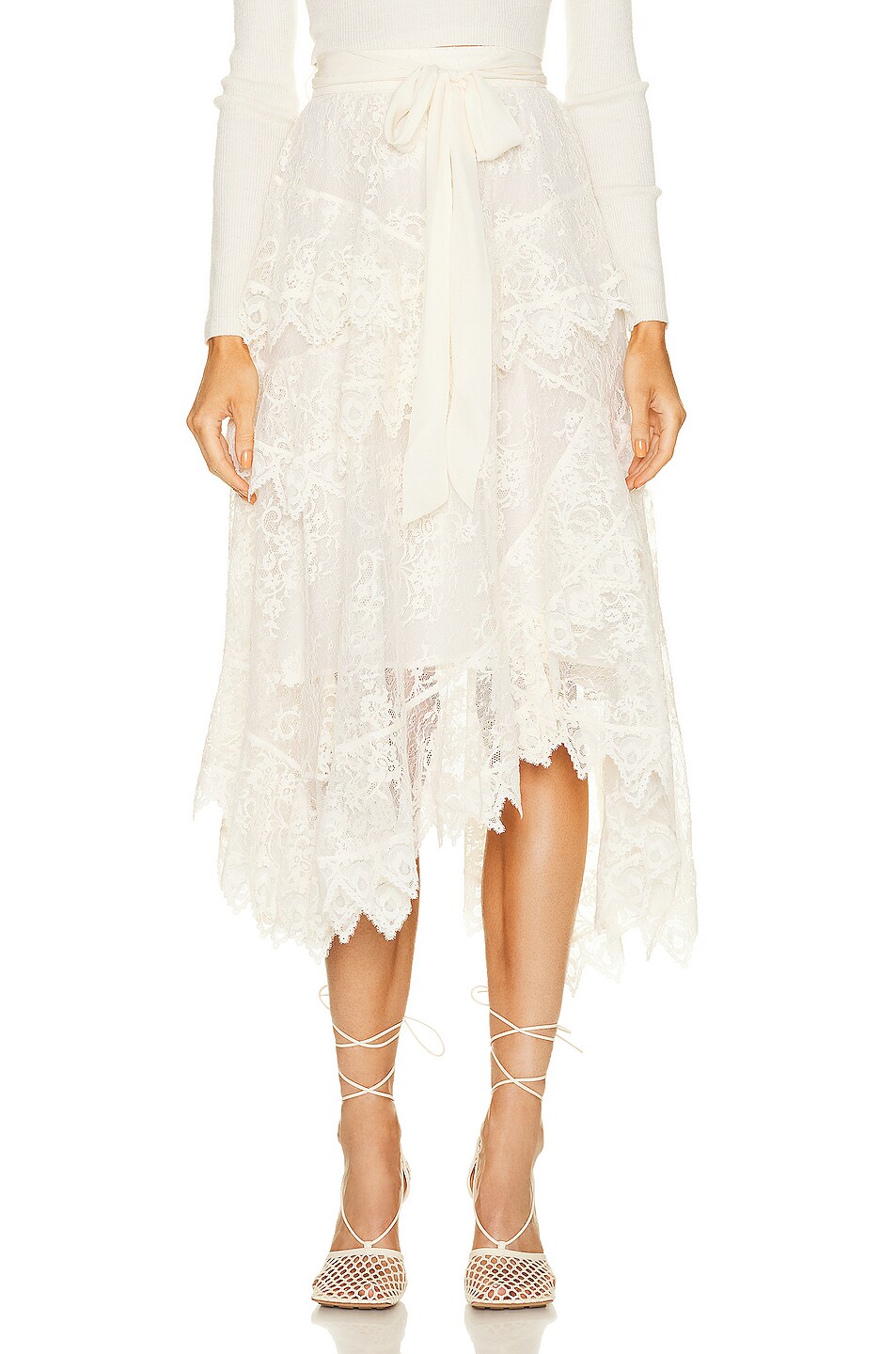 Image 1 of Zimmermann Lace Asymmetric Skirt in Cream