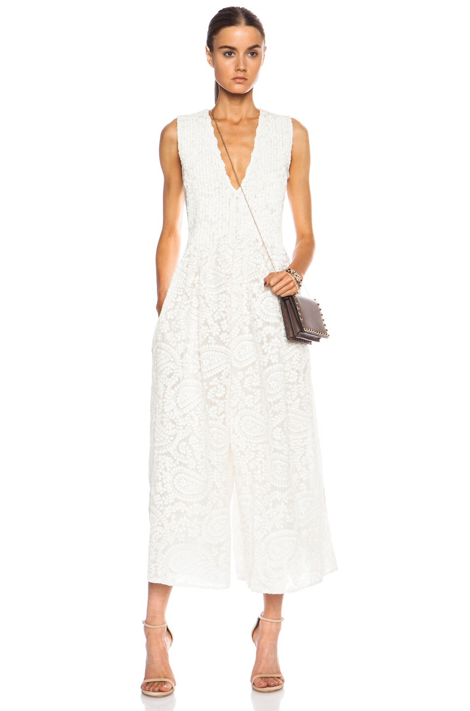 Image 1 of Zimmermann Riot Paisley Tuck Silk Jumpsuit in White