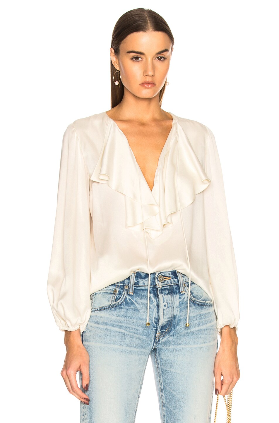 Image 1 of Zimmermann Flounce Neck Blouse in Pearl
