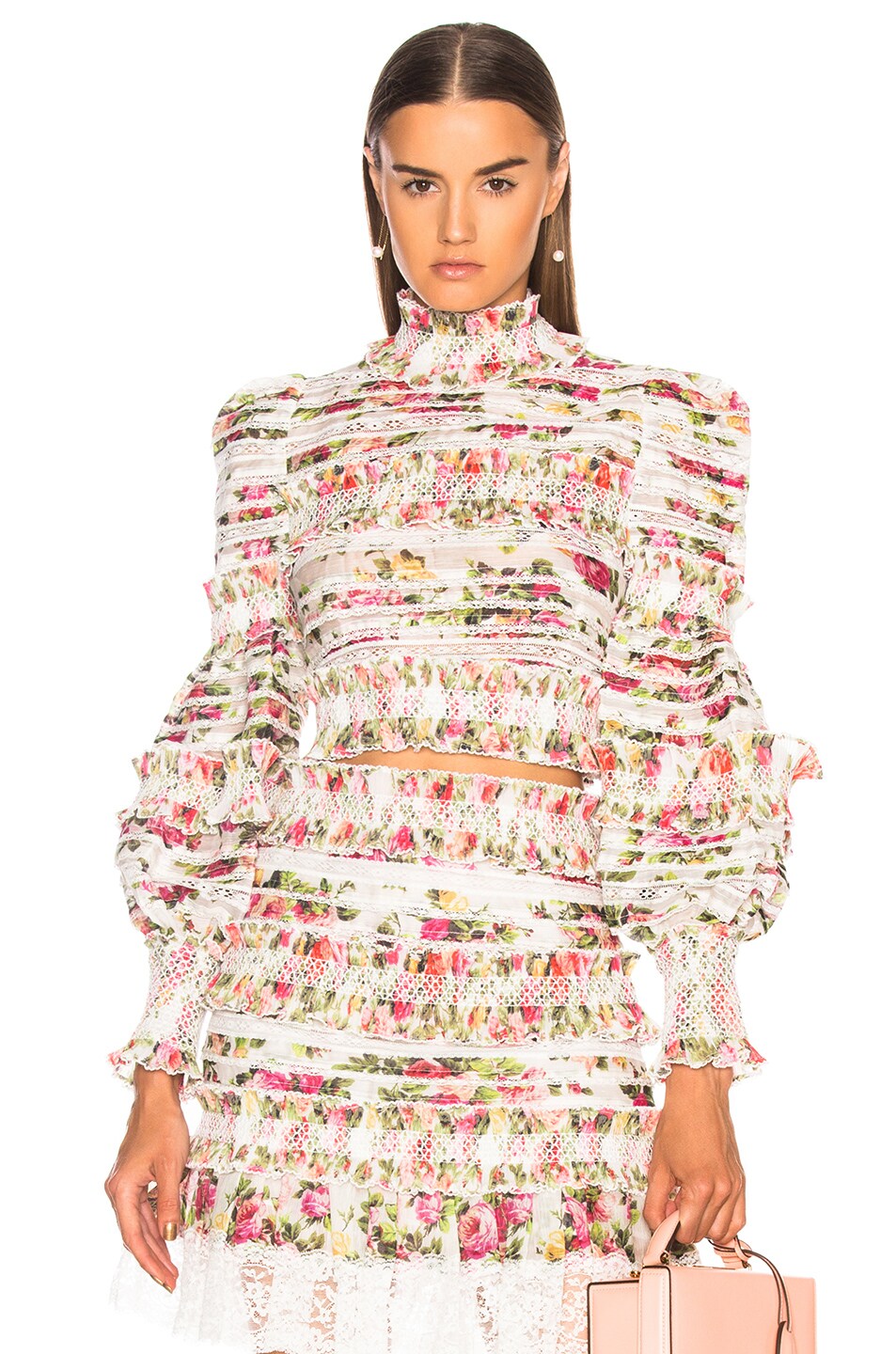 Image 1 of Zimmermann Sunny Smocked Bodice Top in Watermelon Bouquet Floral