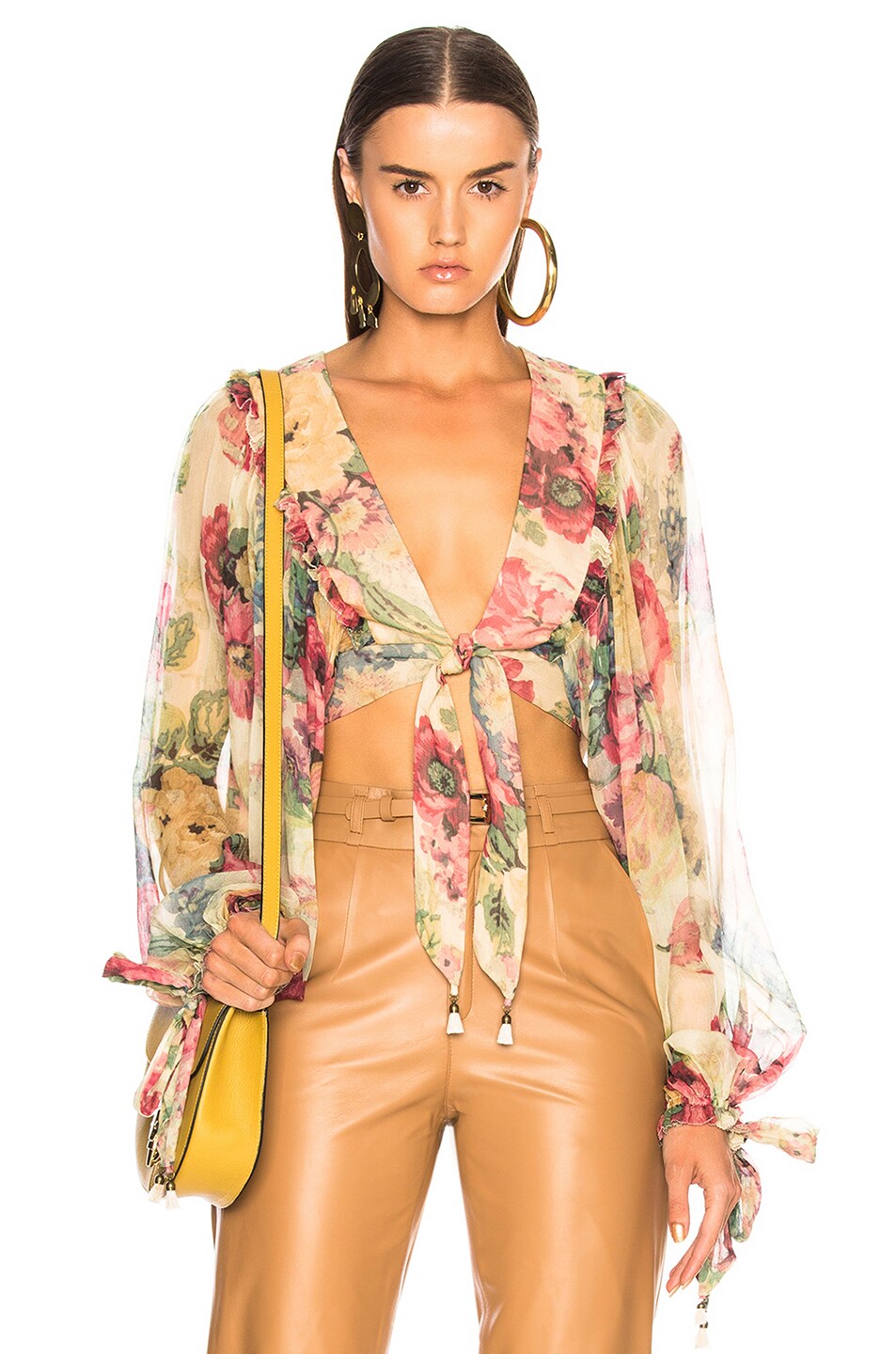 Image 1 of Zimmermann Melody Tie Front Top in Taupe Floral
