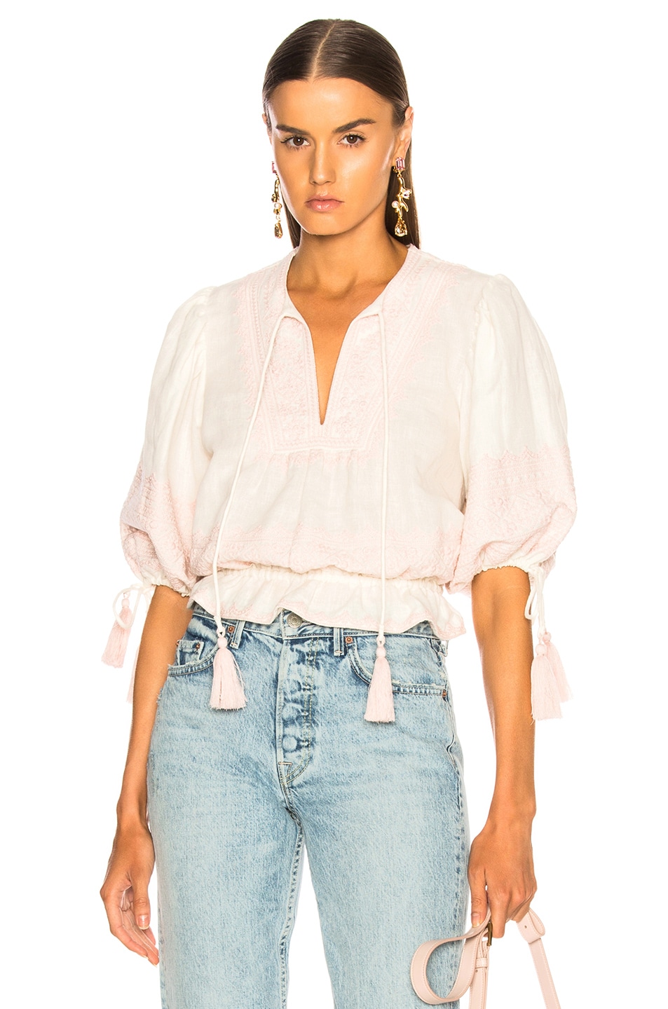 Image 1 of Zimmermann Laelia Mirror Embroidery Top in Ivory & Dusty Pink