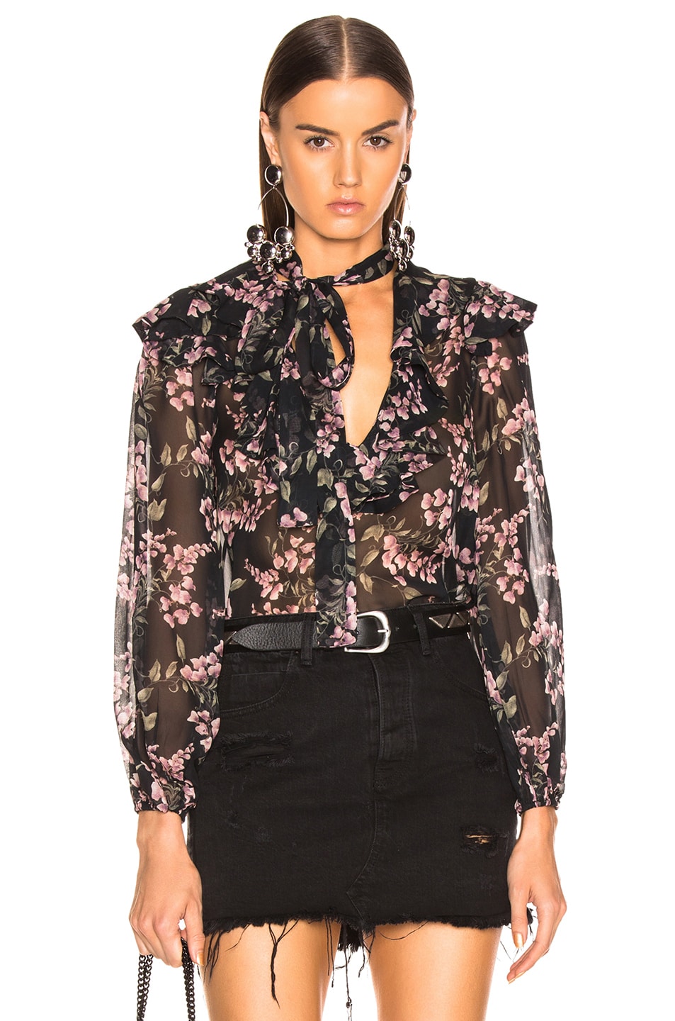 Image 1 of Zimmermann Fleeting Flounce Blouse in Black Wisteria Floral