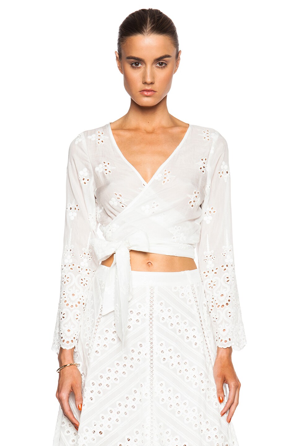 Image 1 of Zimmermann Gemma Embroidery Wrap Top in Ivory