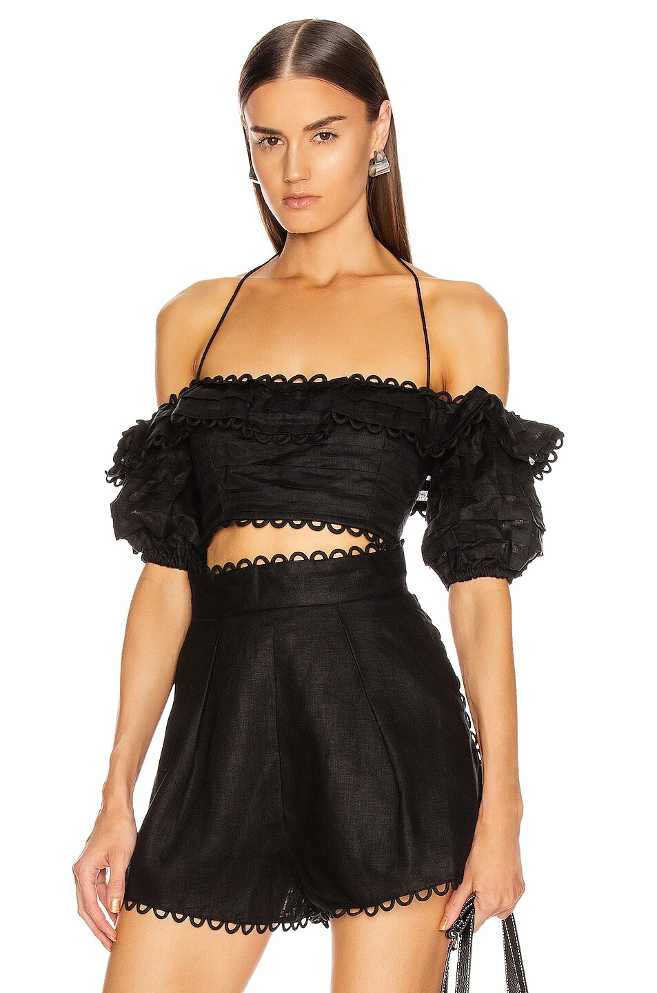 Image 1 of Zimmermann Allia Pintuck Off Shoulder Top in Noir