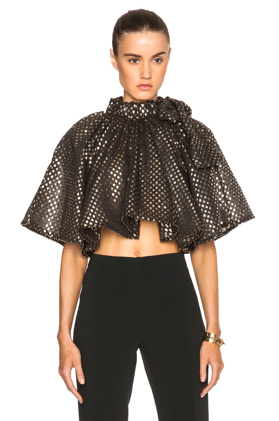 Image 1 of Zimmermann Fortune Lurex Capelet Top in Black & Gold