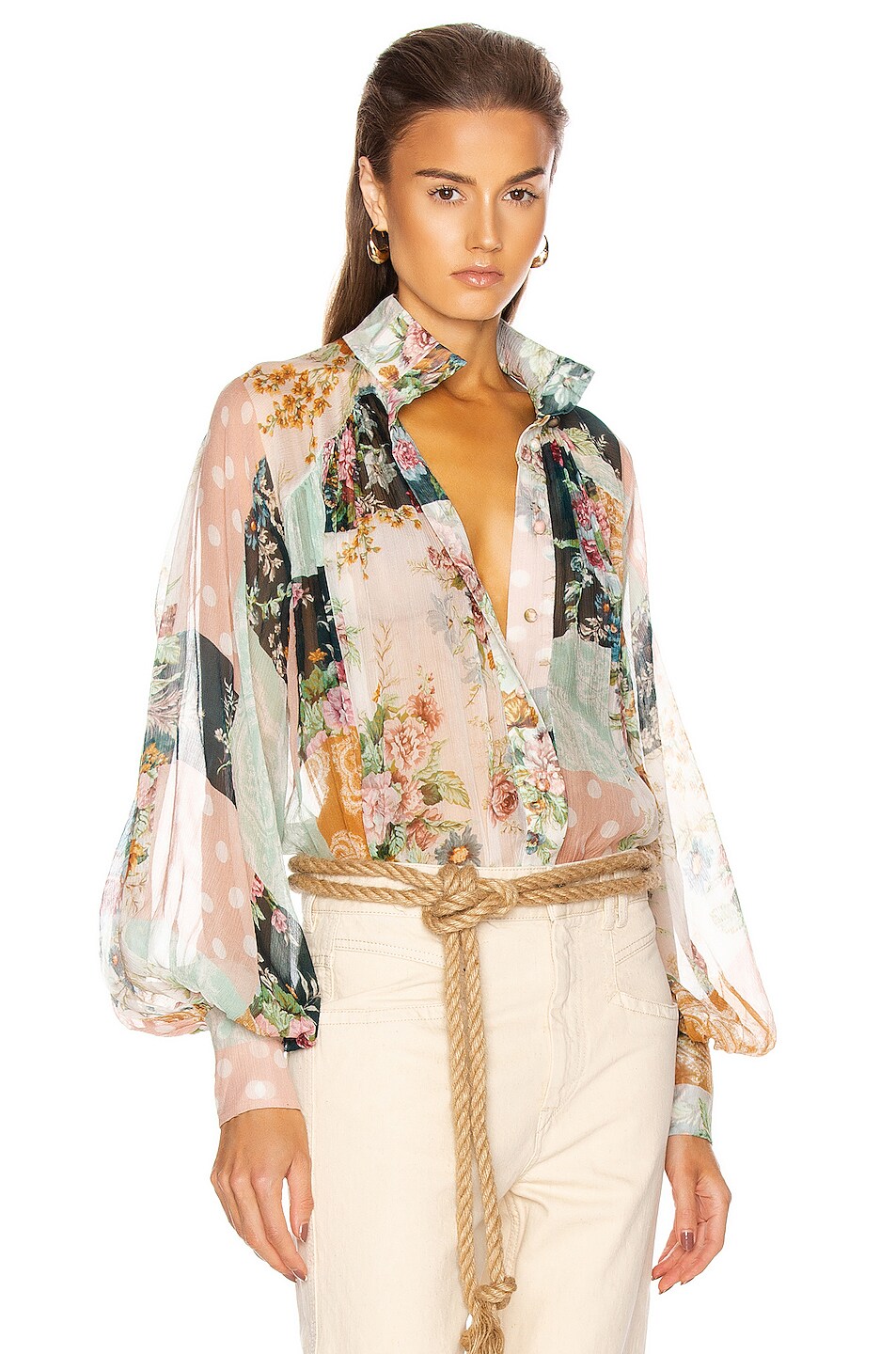 Image 1 of Zimmermann Wavelength Smock Blouse in Patchwork Floral