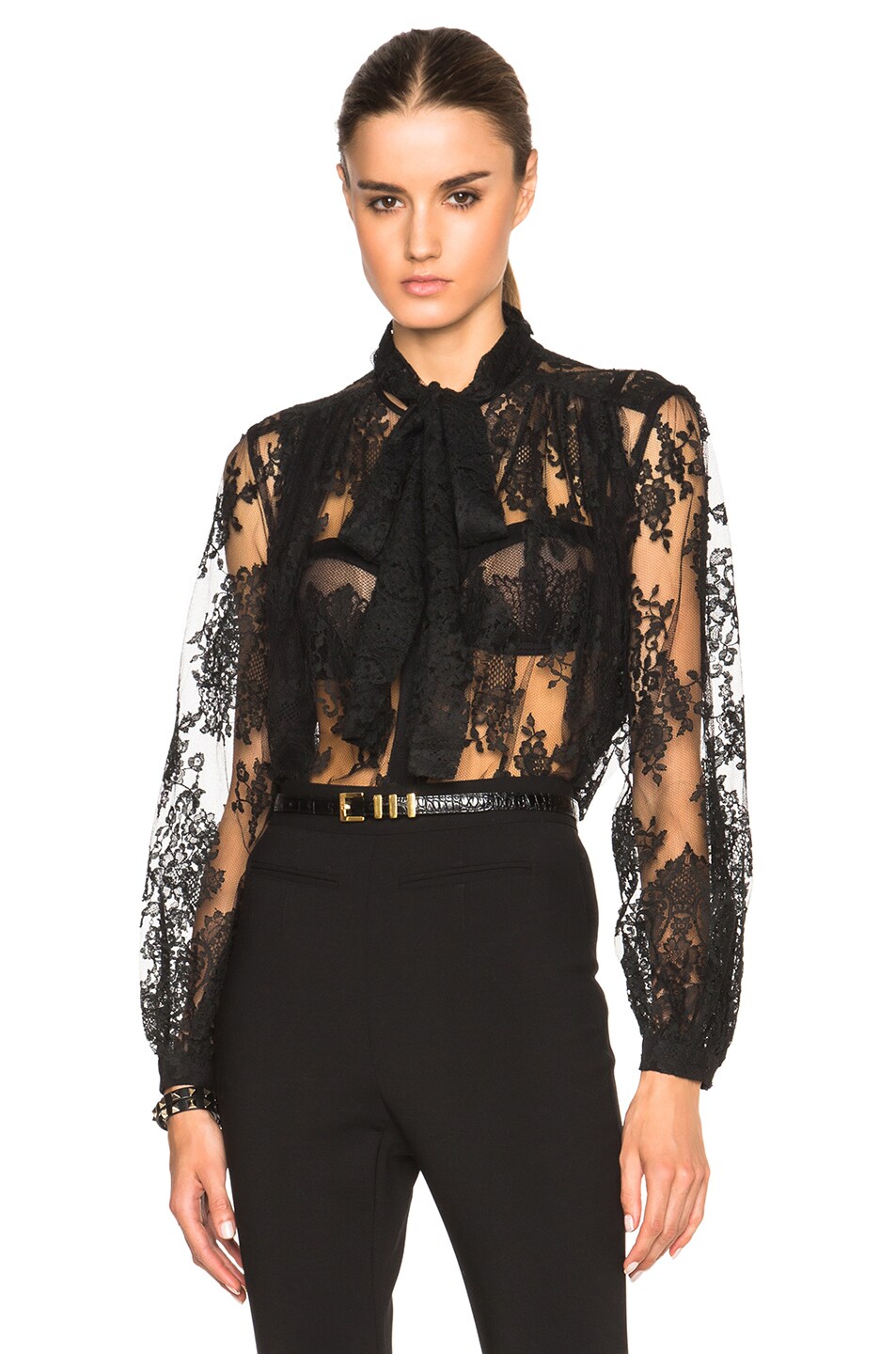 Image 1 of Zimmermann Rhythm Lace Bow Tie Top in Black