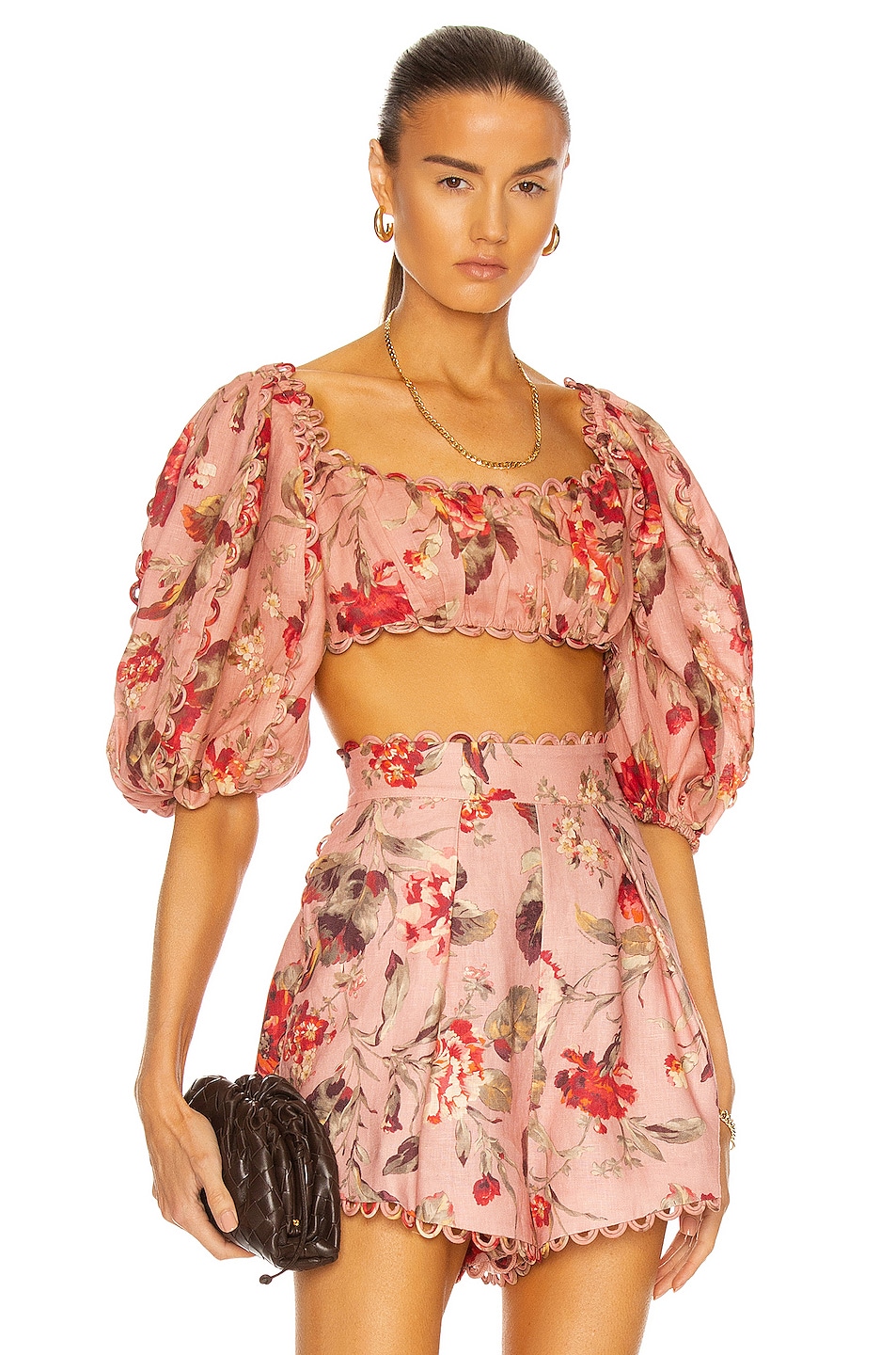 Image 1 of Zimmermann Cassia Scallop Crop Top in Musk Floral