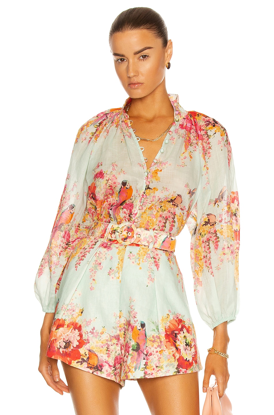 Image 1 of Zimmermann Mae Gathered Blouse in Mint Floral