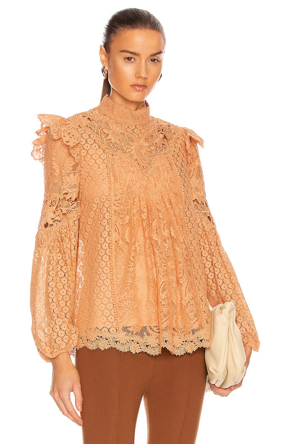 Image 1 of Zimmermann Concert Textured Lace Blouse in Tan