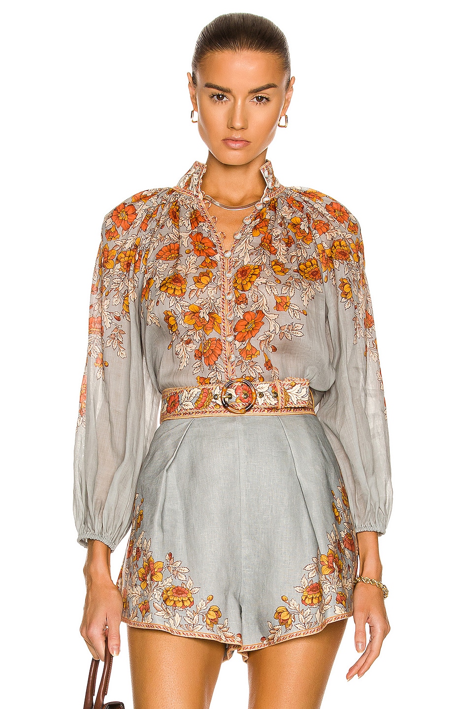 Image 1 of Zimmermann Andie Billow Blouse in Dusty Blue Floral
