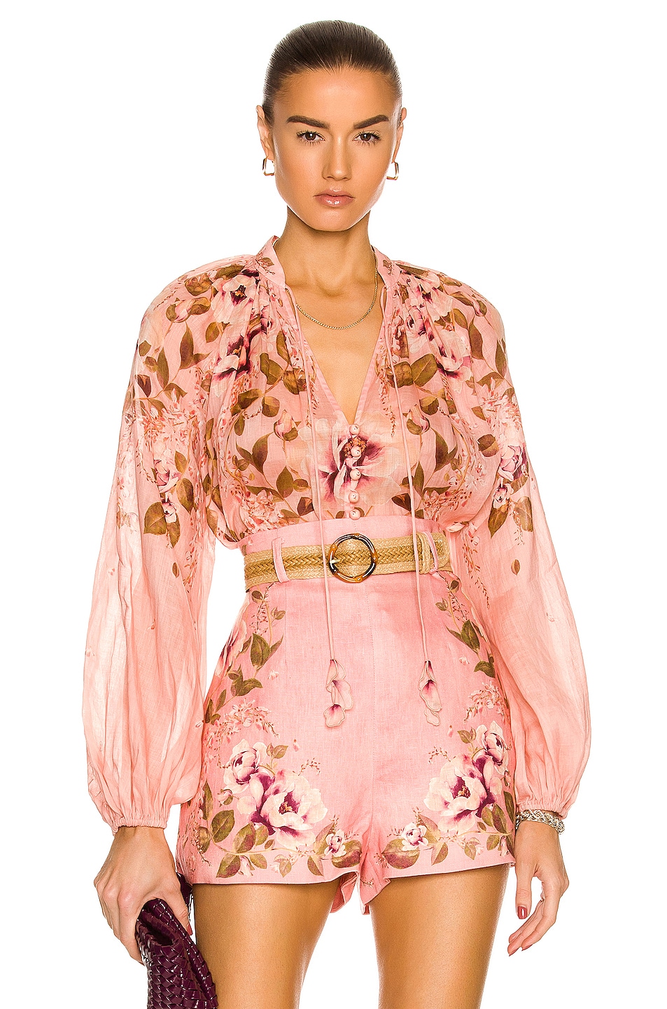 Image 1 of Zimmermann Rosa Tie Blouse in Pink Peony Floral