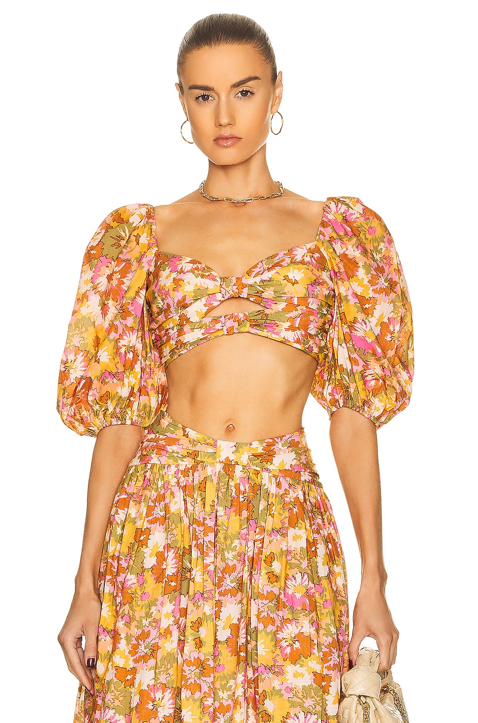 Image 1 of Zimmermann Twist Front Bodice Top in Khaki Multi Floral