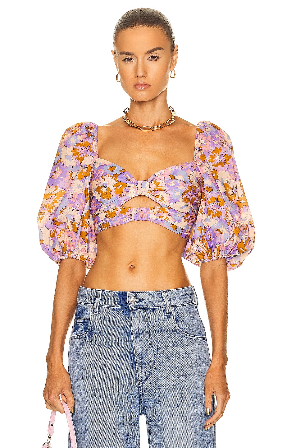 Image 1 of Zimmermann Violet Twist Front Bodice Top in Purple Multi Floral