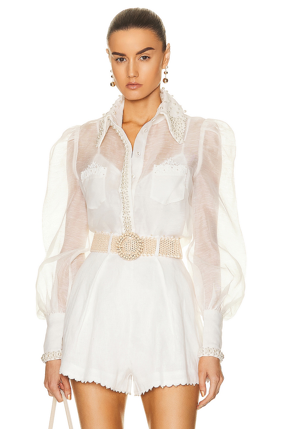 Image 1 of Zimmermann High Tide Pearl Shirt in Ivory