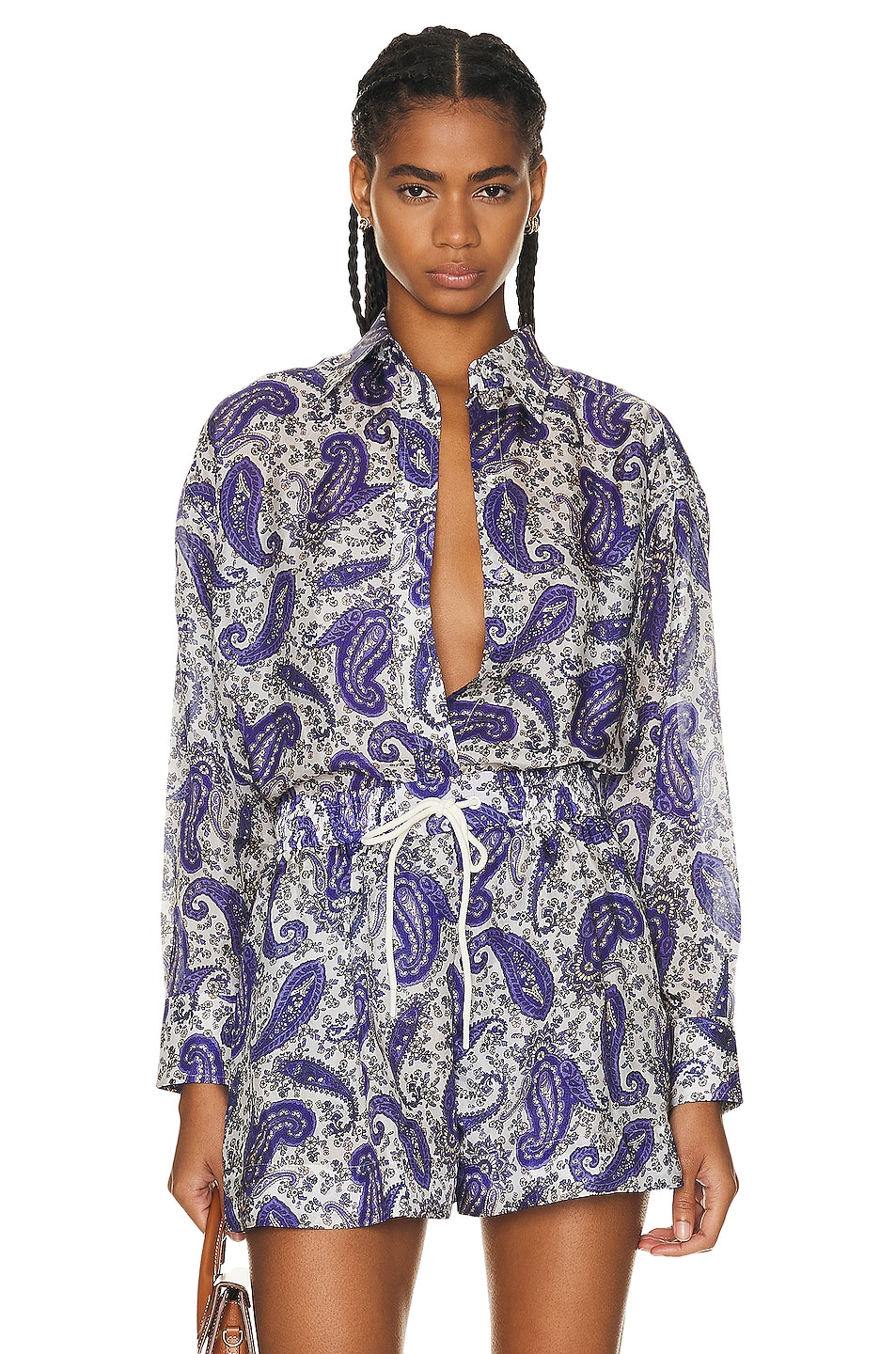 Image 1 of Zimmermann Devi Relaxed Shirt in Indigo & Cream Paisley