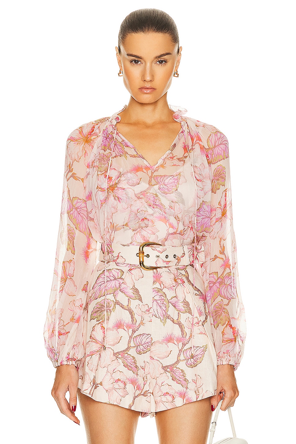 Image 1 of Zimmermann Matchmaker Billow Blouse in Coral Hibiscus