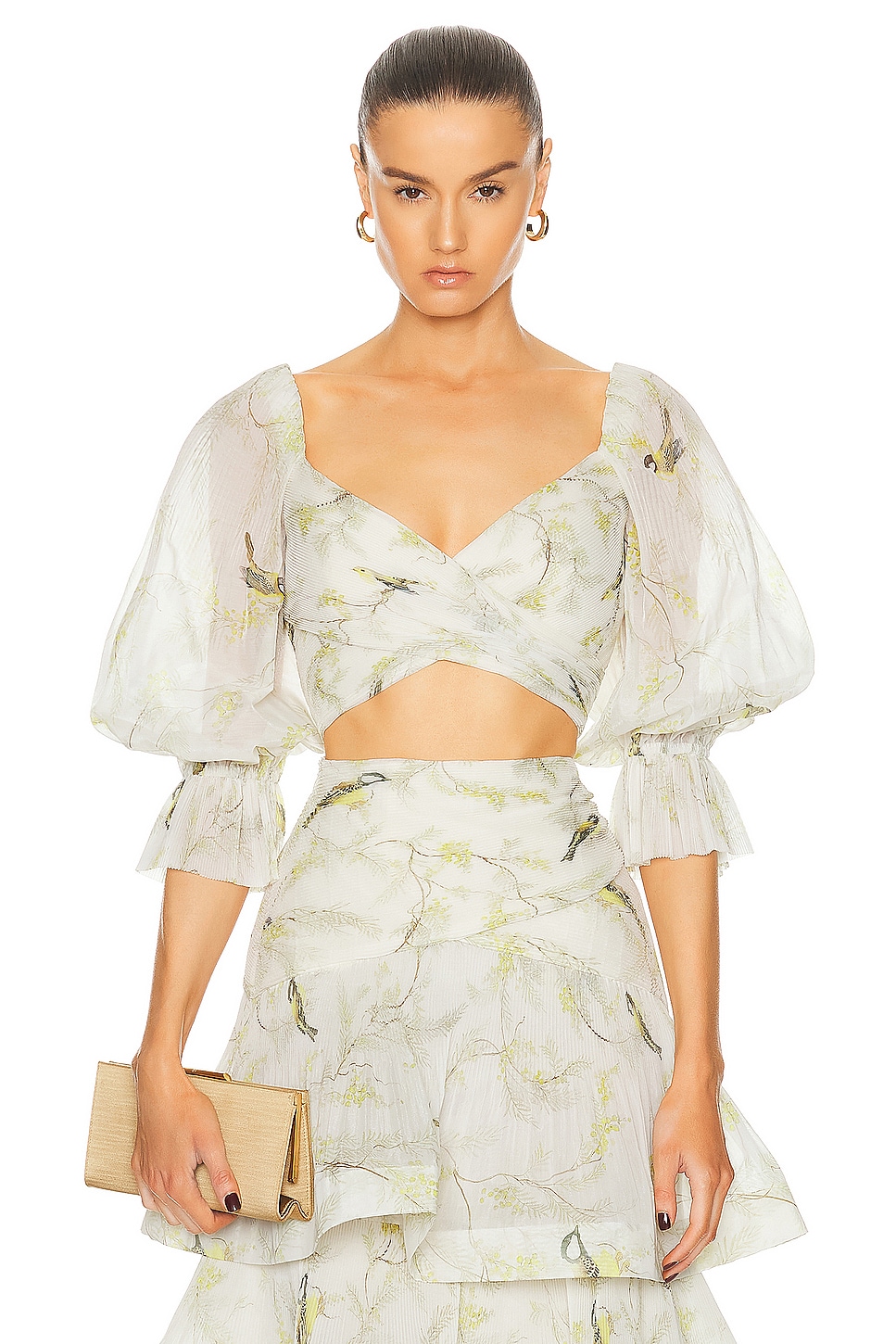 Image 1 of Zimmermann Pleated Bodice Top in Acacia Birds