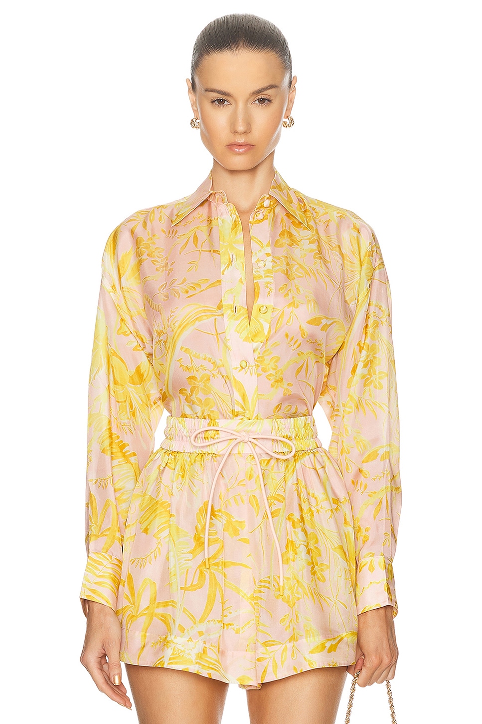 Image 1 of Zimmermann Pop Relaxed Shirt in Pink & Gold Floral