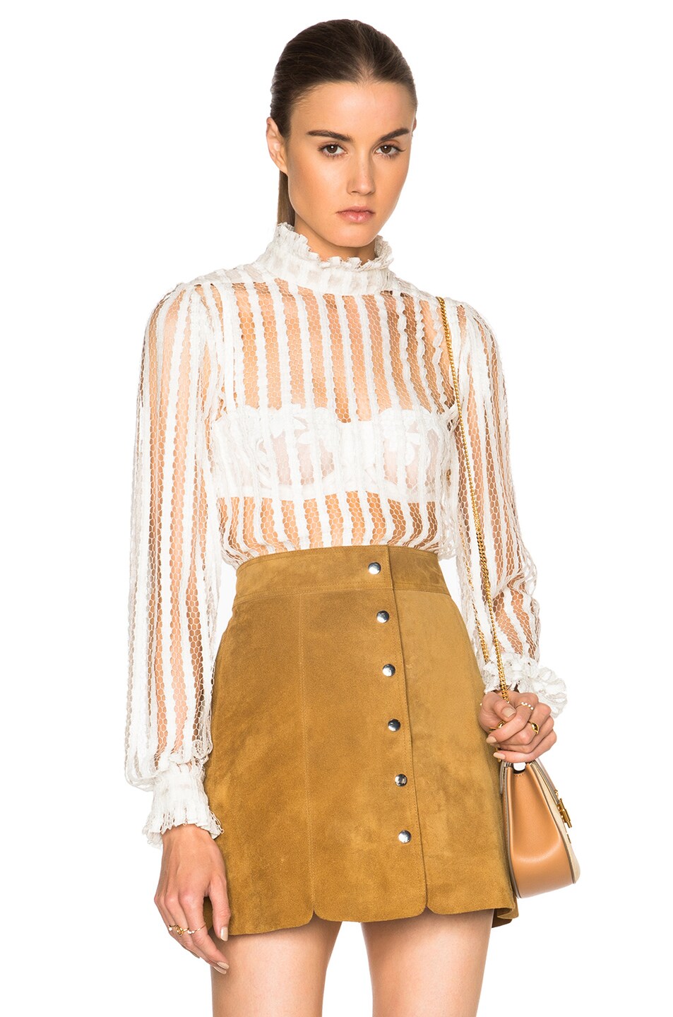 Image 1 of Zimmermann Master Stripe Lace Top in Pearl