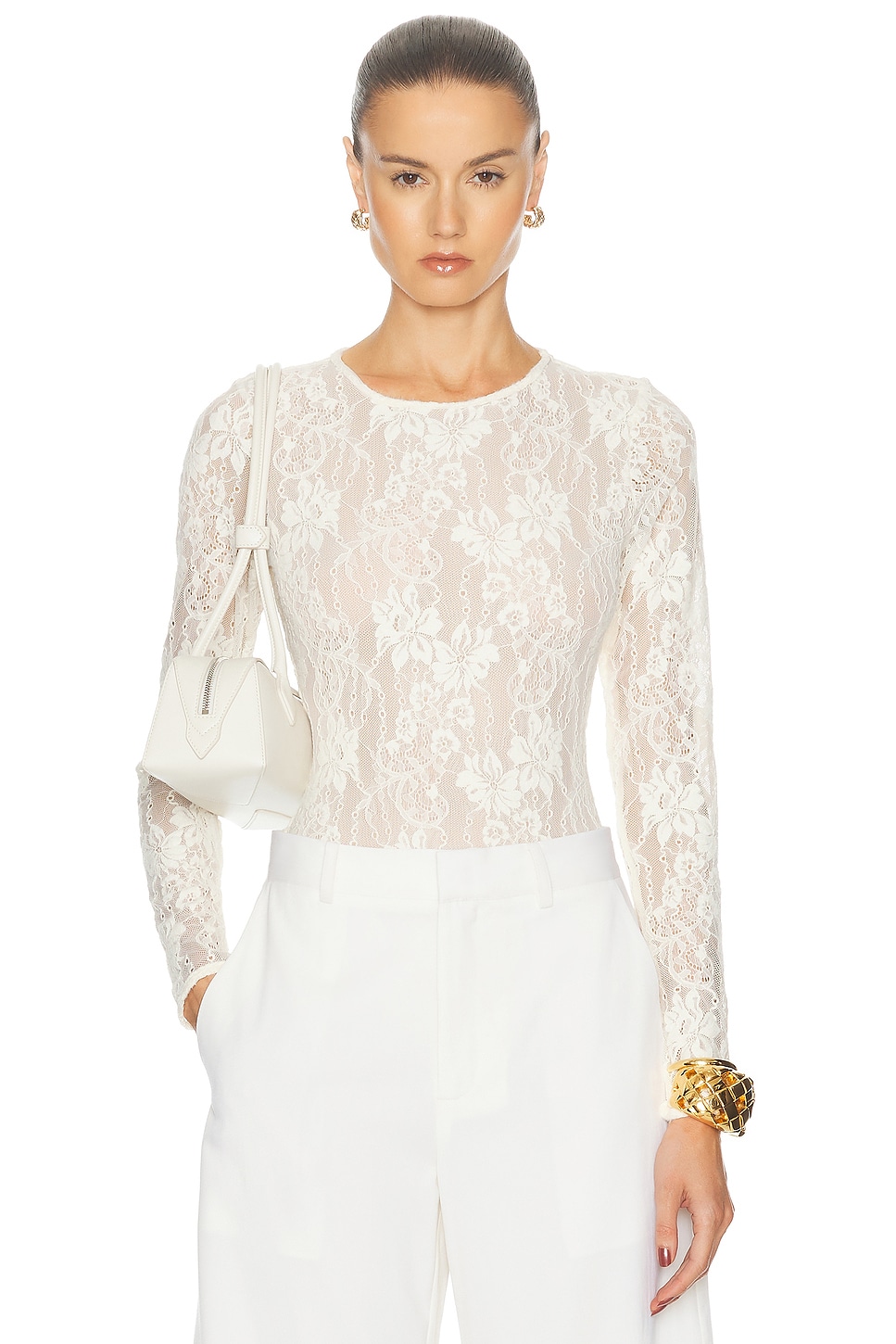 Image 1 of Zimmermann Lace Bodysuit in Cream