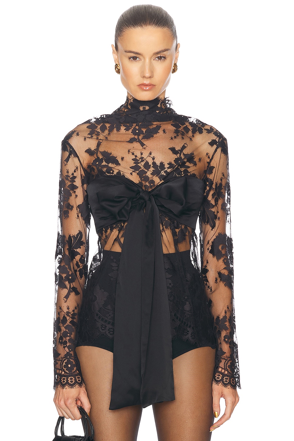 Image 1 of Zimmermann Illustration Lace Bow Bodice Top in Black