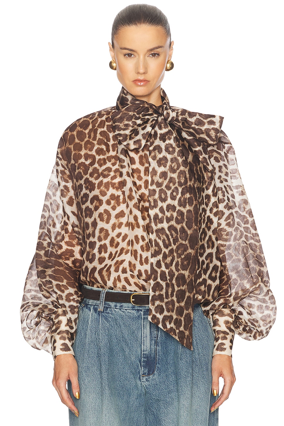 Image 1 of Zimmermann Illustration Billow Blouse in Chocolate Leopard