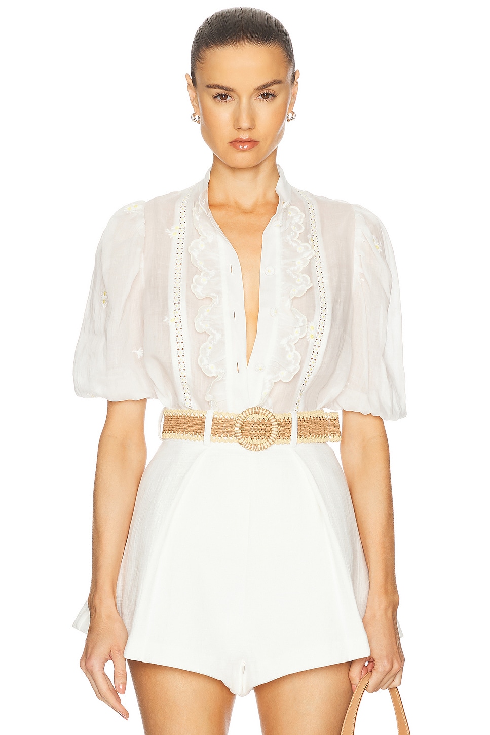 Image 1 of Zimmermann Acacia Embroidered Blouse in Ivory