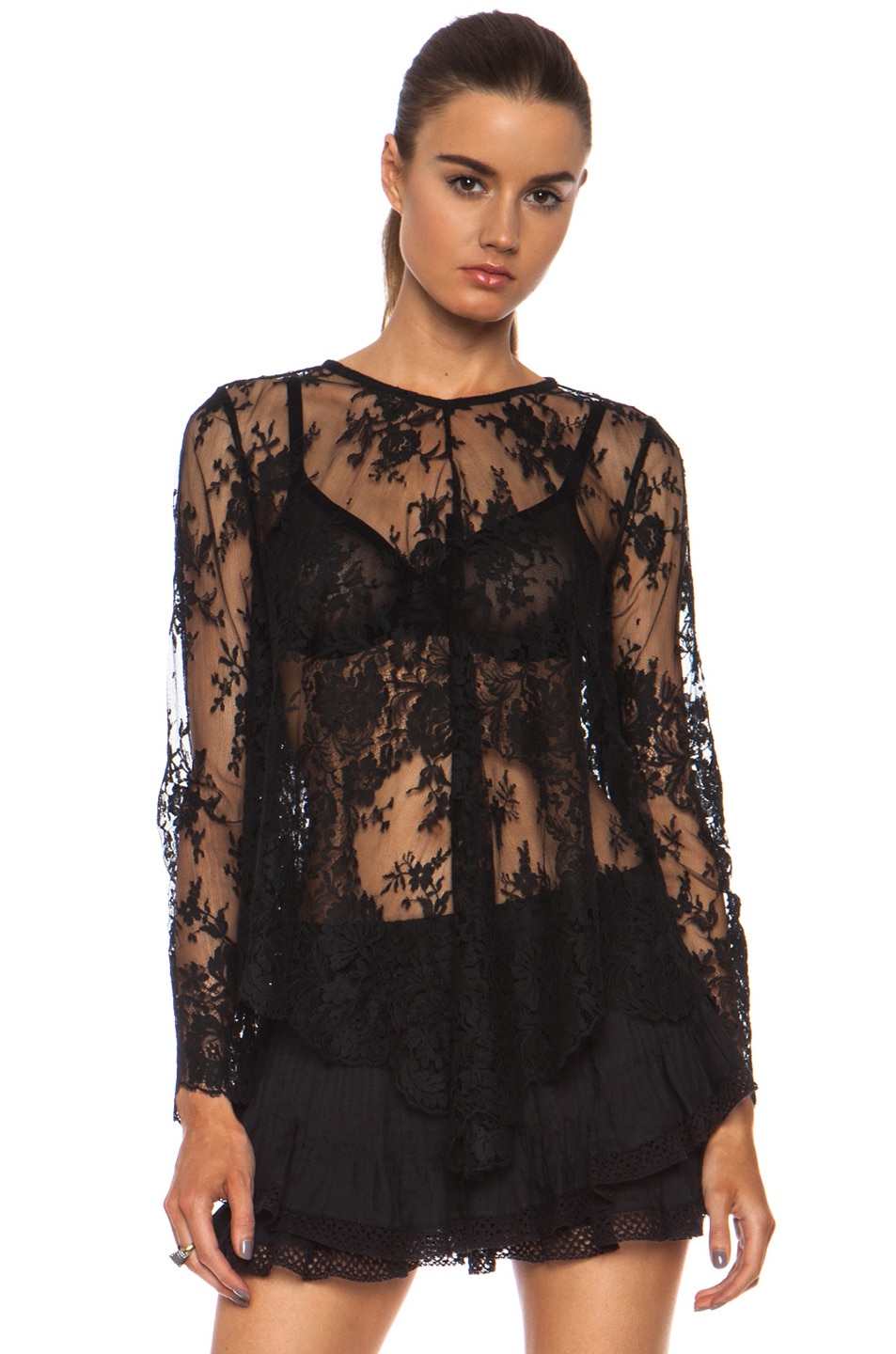 Image 1 of Zimmermann Ringmaster Lace Knit Top in Black