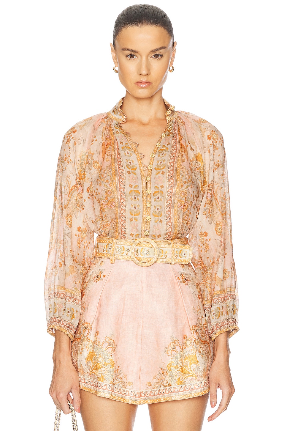 Image 1 of Zimmermann Acacia Billow Blouse in Cream & Pink Multi