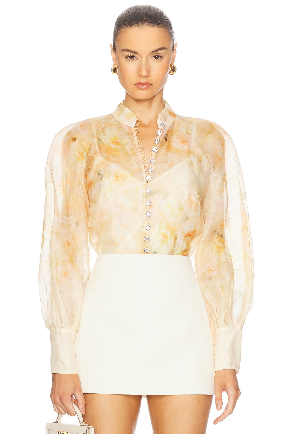 Image 1 of Zimmermann Crush Buttoned Blouse in Yellow Floral