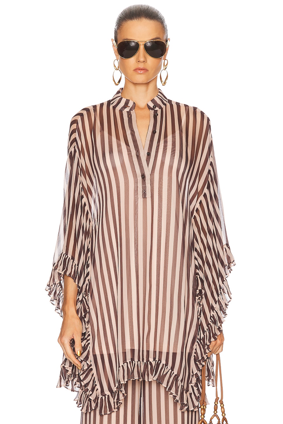 Image 1 of Zimmermann Balance Ruffle Top in Chocolate Stripe