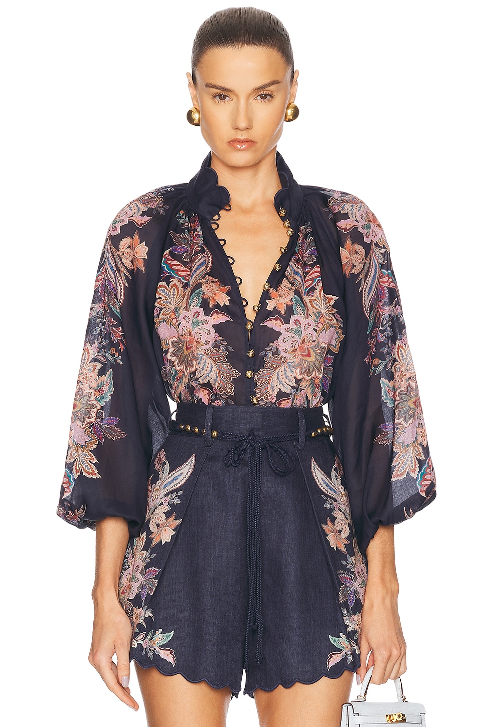 Image 1 of Zimmermann Rhiannon Billow Blouse in Navy Multi Paisley