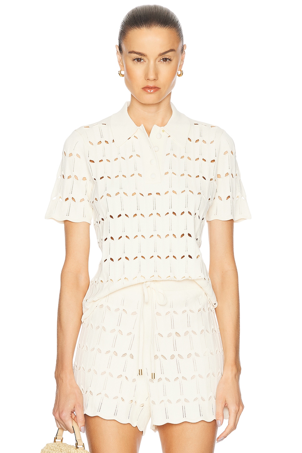 Image 1 of Zimmermann Rhiannon Pointelle Polo Top in Cream