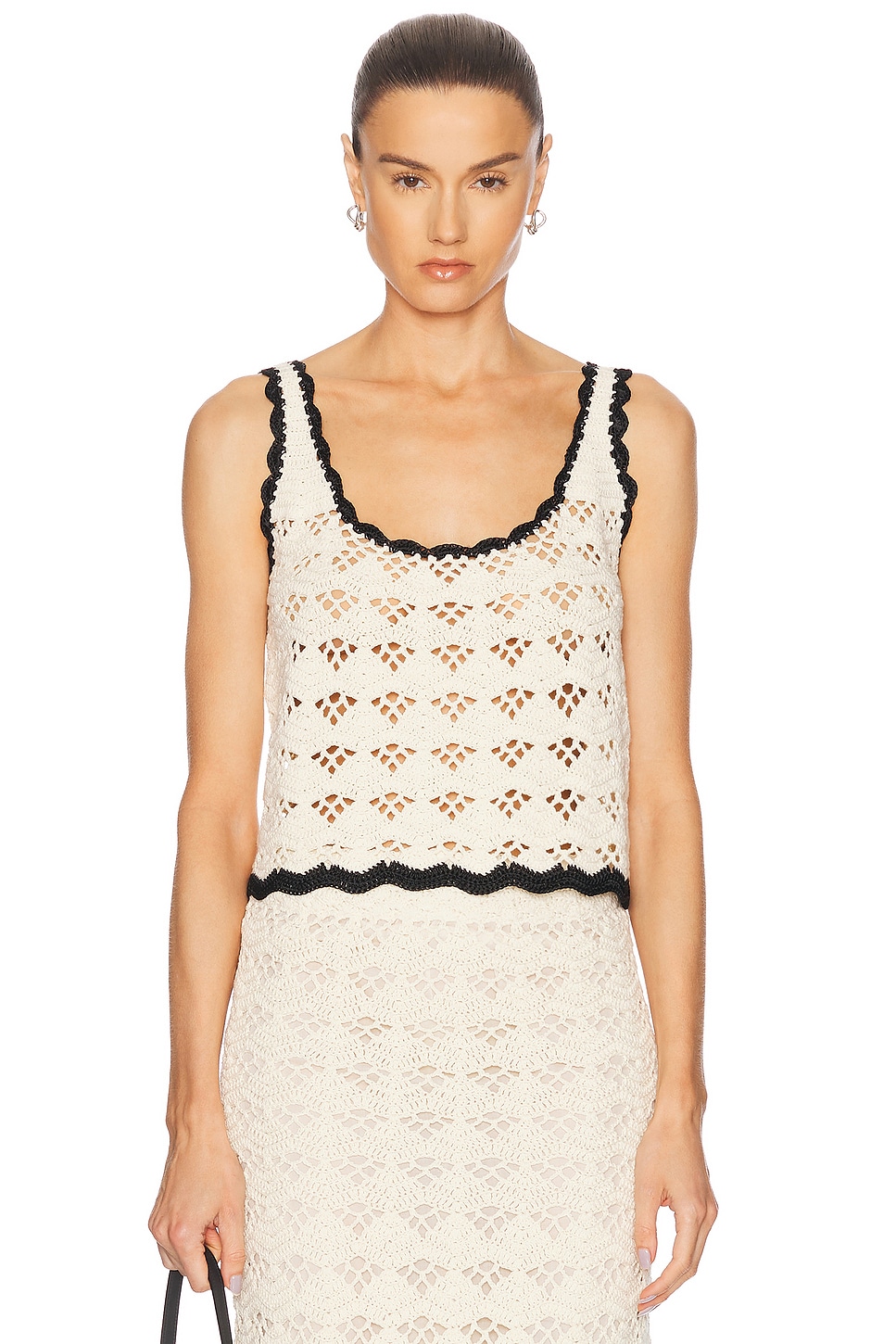 Image 1 of Zimmermann Rhiannon Crochet Tank Top in Cream & Black