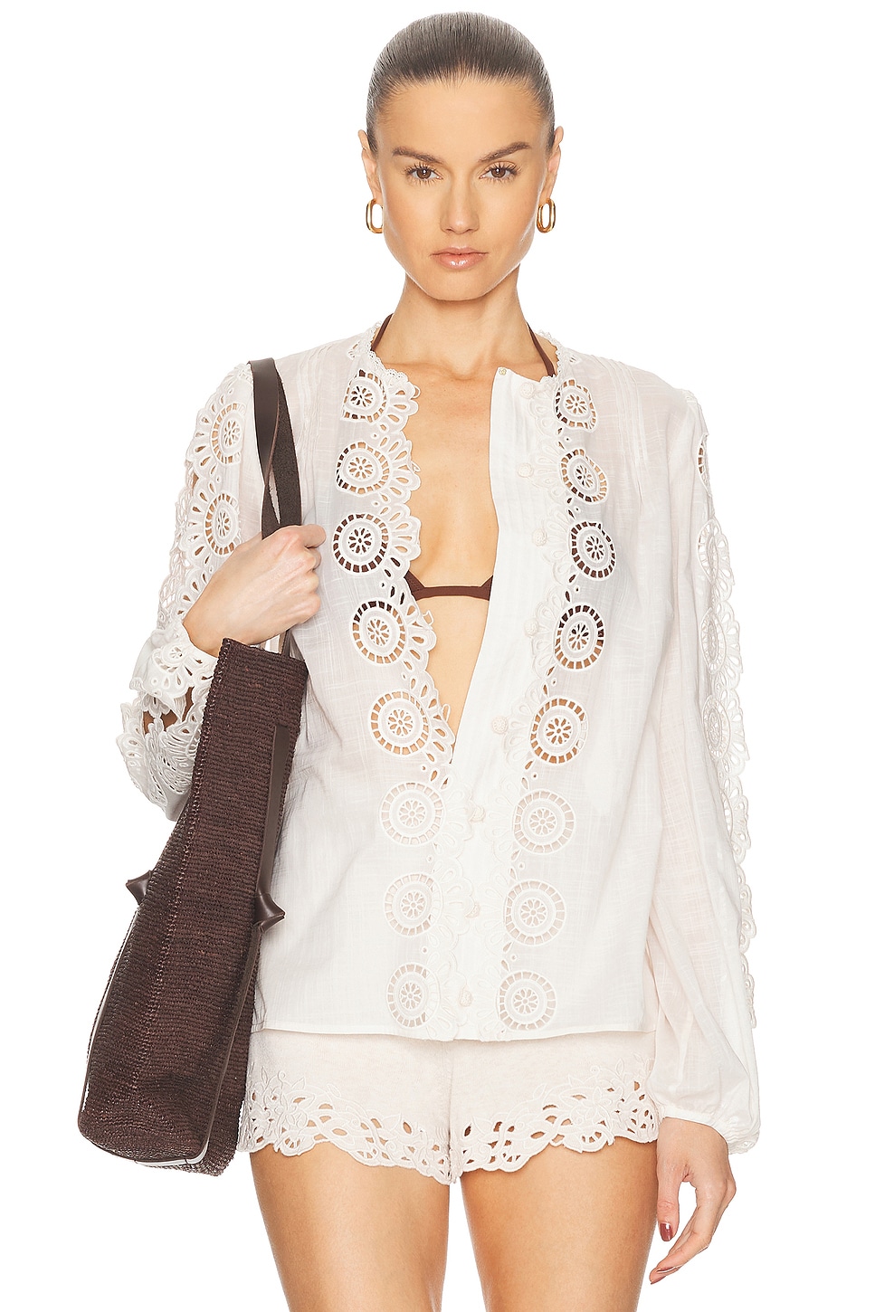 Image 1 of Zimmermann Lucky Embroidered Blouse in Ivory