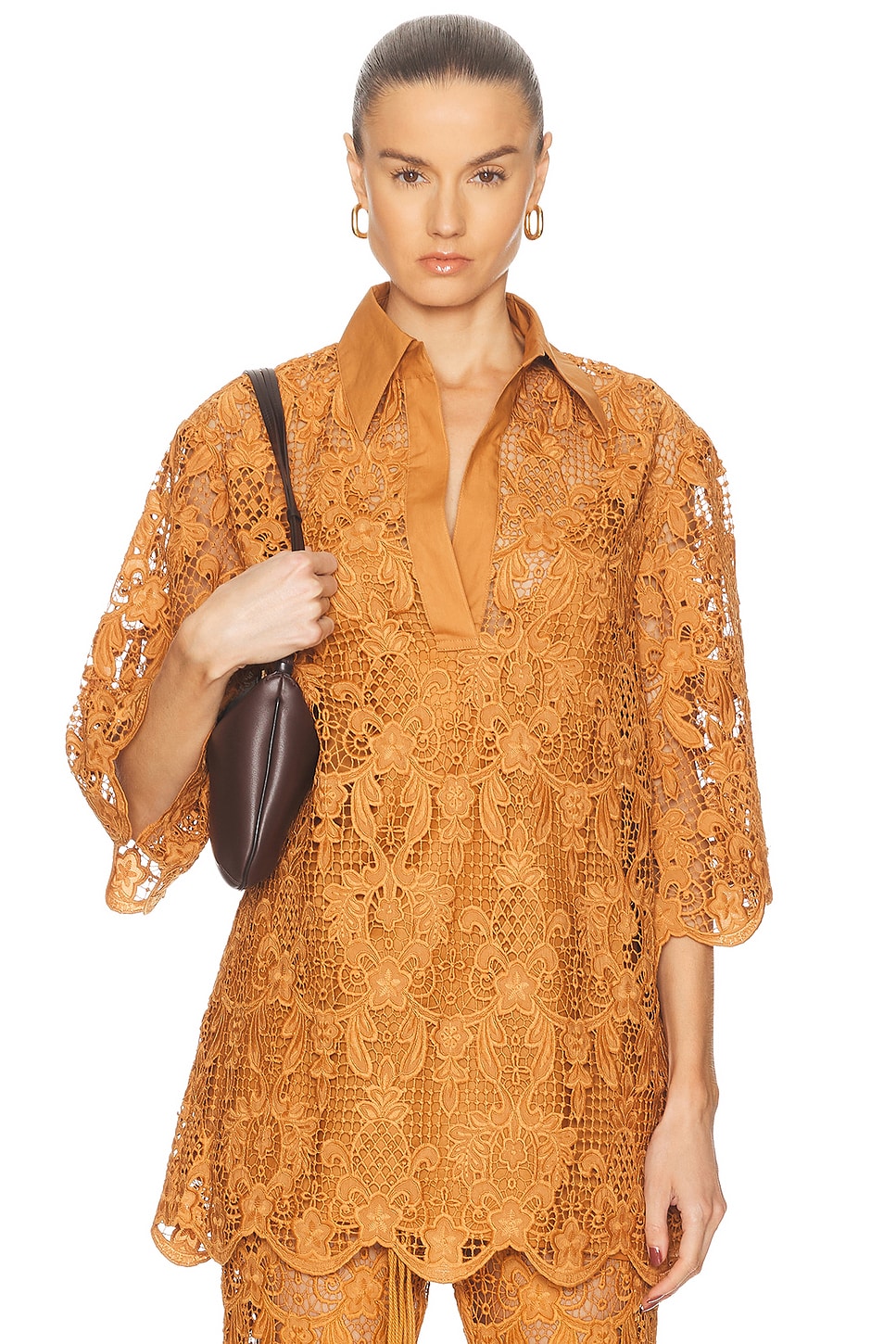 Image 1 of Zimmermann Coco Lace Tunic Top in Biscuit