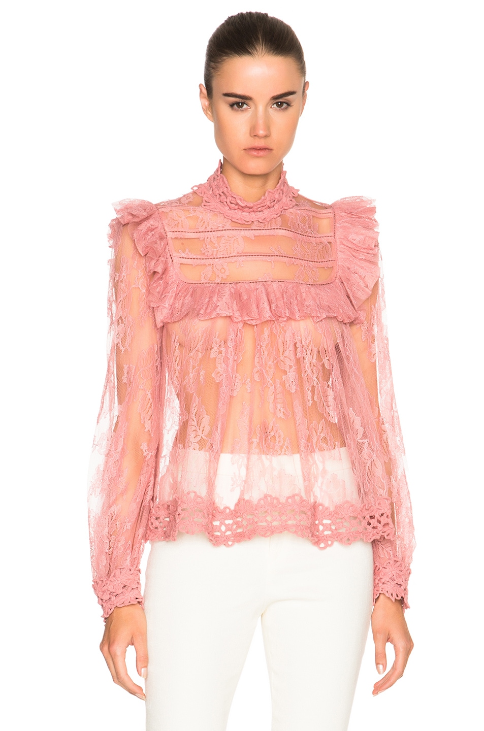 Image 1 of Zimmermann Mischief Lace Top in Peony